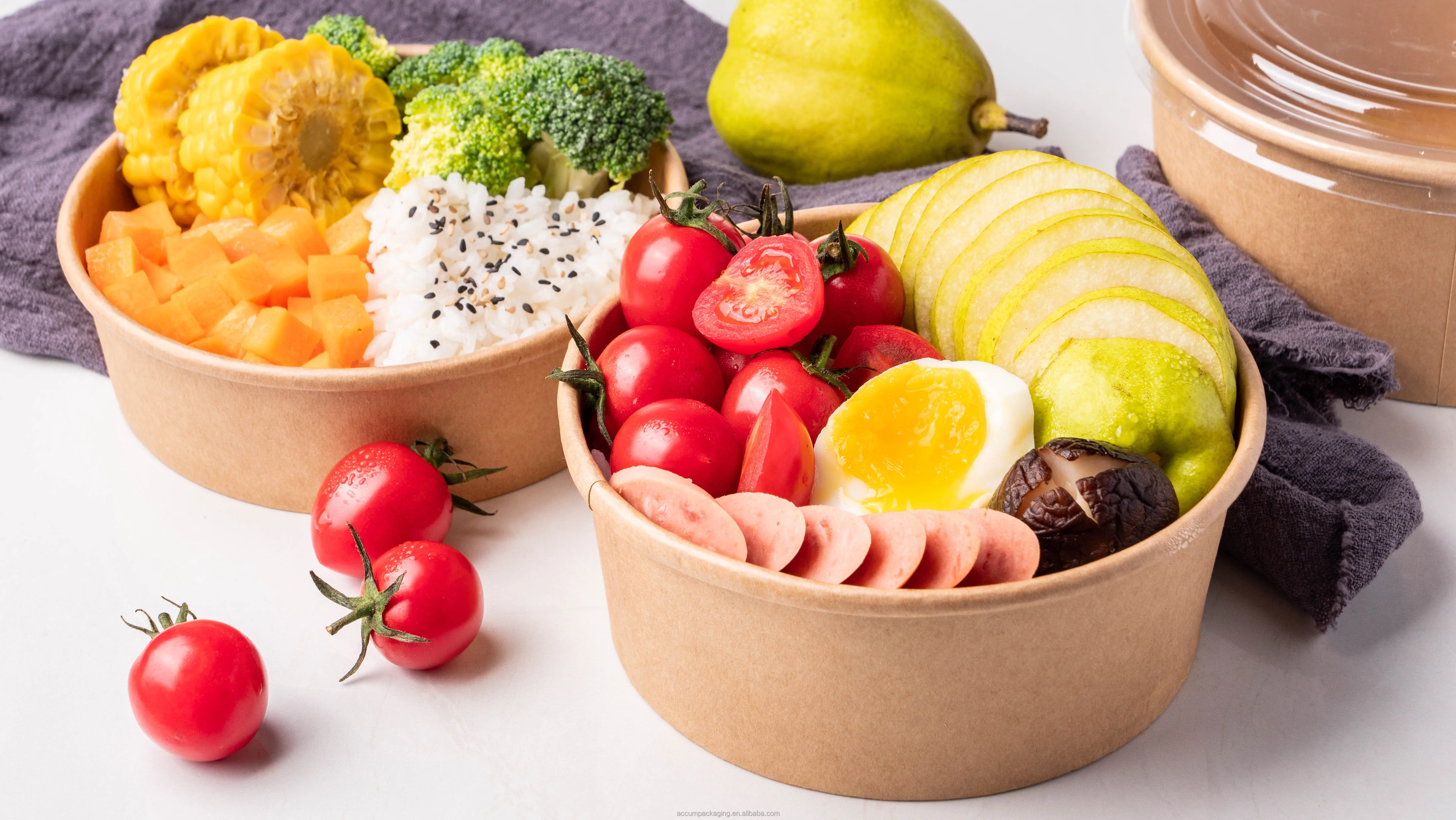 Different size 1000ml 100% Compostable  Biodegradable Take Away Round Paper bowl  custom logo