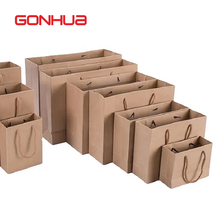 GONHUA wholesale custom takeaway printed bag cardboard luxury gift handle white black brown packaging shopping kraft paper bags