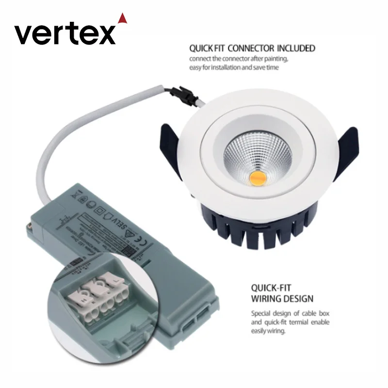Fast Connector Easy Installation COB Led Spot Lights Aluminum Modern IP44 White Black Brush Nickel Led Downlights