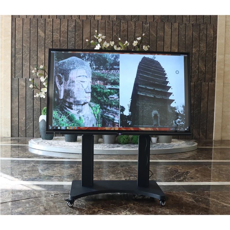 New Design 65-98 inch tv mobile cart big stand swivel 90 degrees electric lifting and flipping tv floor bracket for conference