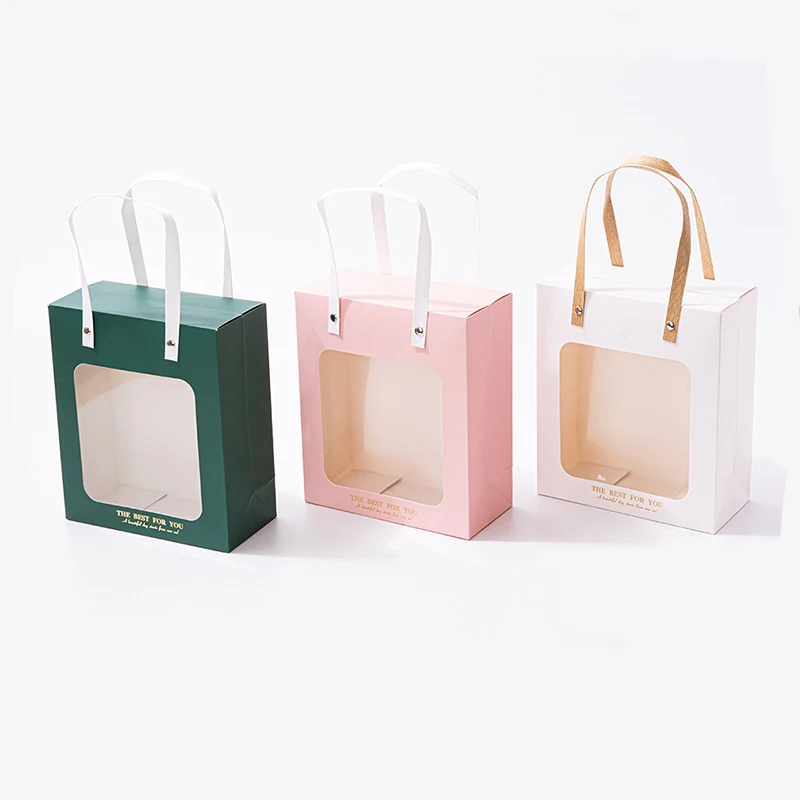 Wholesale Custom Printed Logo Gift Window Paper Boxes With Handle Luxury Paper Box Packaging Bag