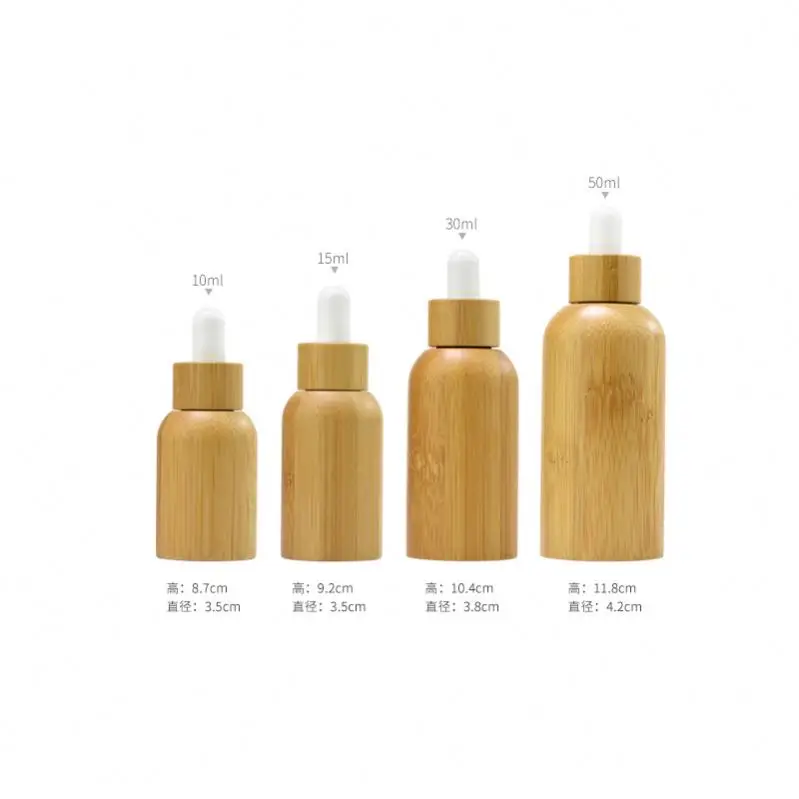 Eco Friendly Wood Cap Bamboo Essential Oil 10ml 15ml 20ml 30ml 50ml Empty Pipette Glass Containers Cosmetic Dropper Bottle