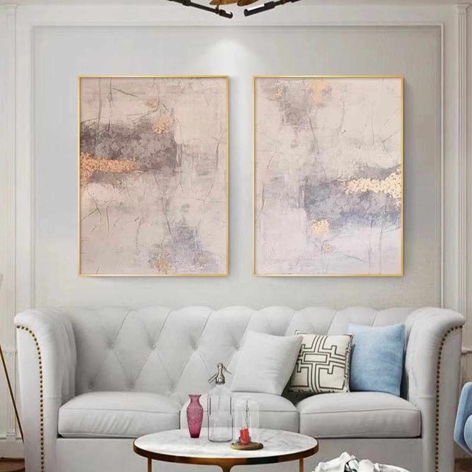 Abstract Gold Leaf Modern HandmadePink & Grey Canvas Painting Wall Art Decoration Canvas Painting