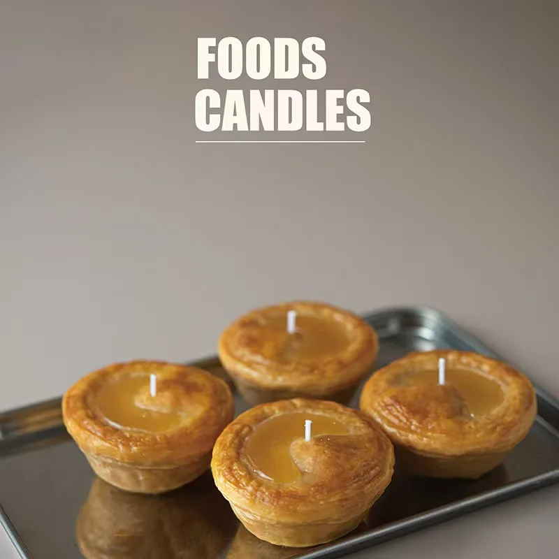 2025 hot sale food 2-3 hours custom cream cookies scent decoration shape bee wax soy wax egg tart candle in bulk