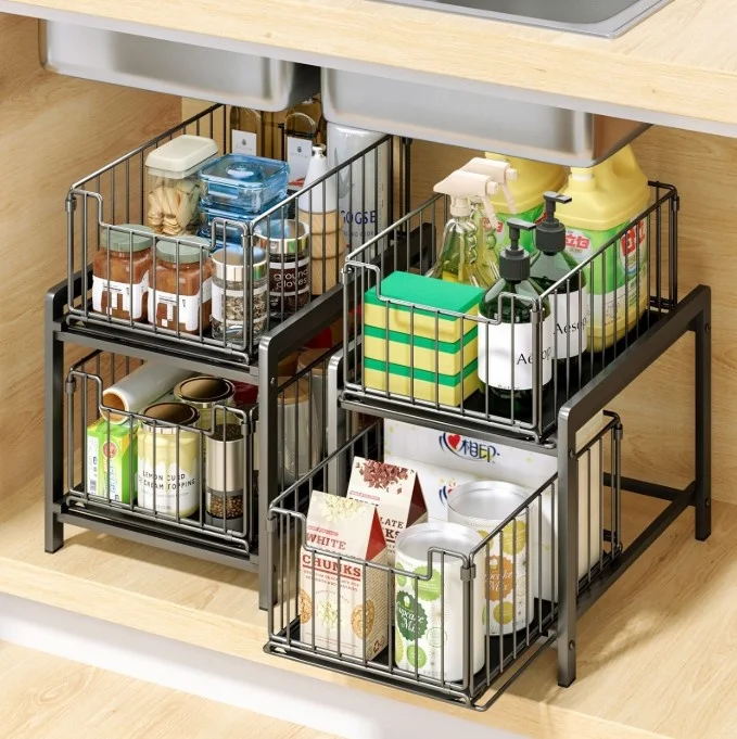 Hot Selling Sewer Sink Rack Cabinet Storage 2 Layer Detachable Kitchen Sundries Storage Organizer