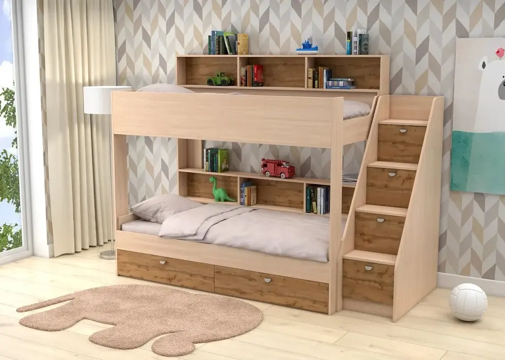 Exw Price Luxury Design Environmental Protection Materials Block Board Children Bunk Bed With Slide