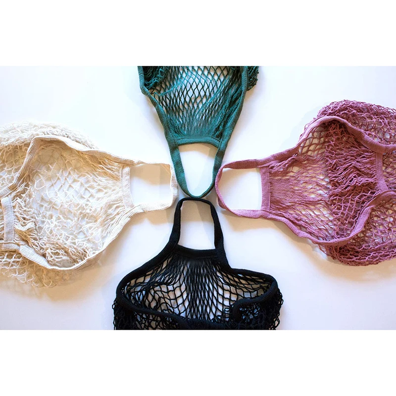 Экологичные многоразовые сетчатые сумки-тоуты для макияжа, красочные хлопковые сетчатые сумки для хранения косметики