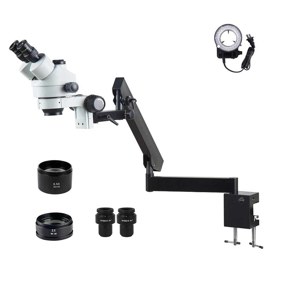 3.5X-270X Тринокулярный Стерео гибкий Arm микроскоп со светодиодной кольцевой подсветкой для осмотра