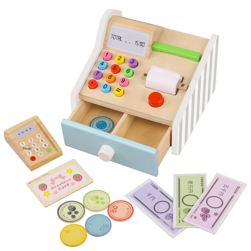 American cash register wooden puzzle digital simulation play house exercise hands-on ability cognitive mathematics accounting