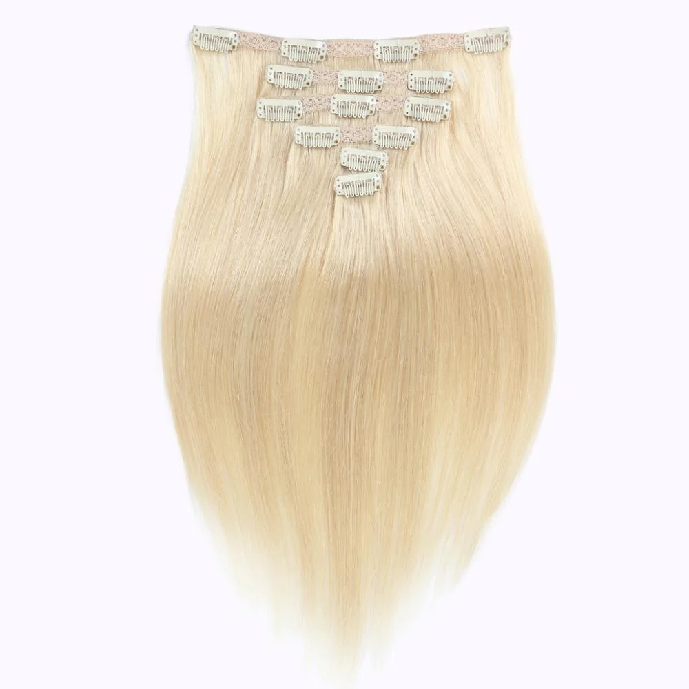 100 gram clip in human hair Peruvian cuticle aligned virgin seamless clip in hair extensions bundles vendors