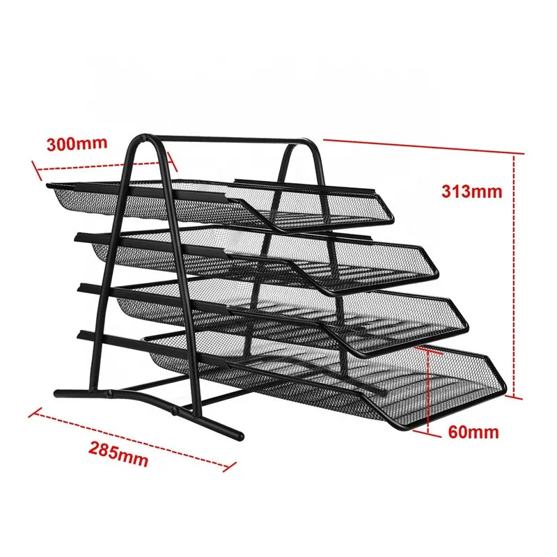 4-Tier File Rack Metal Mesh Letter Tray Triangular  Rack Desk Document Organizer File Tray