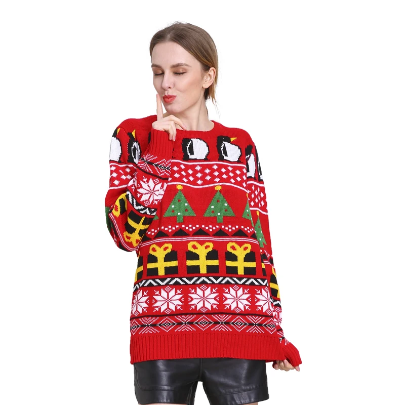 2021 Fall Winter Red Ugly Christmas Sweater OEM Novelty Funny Cute Women Sweater