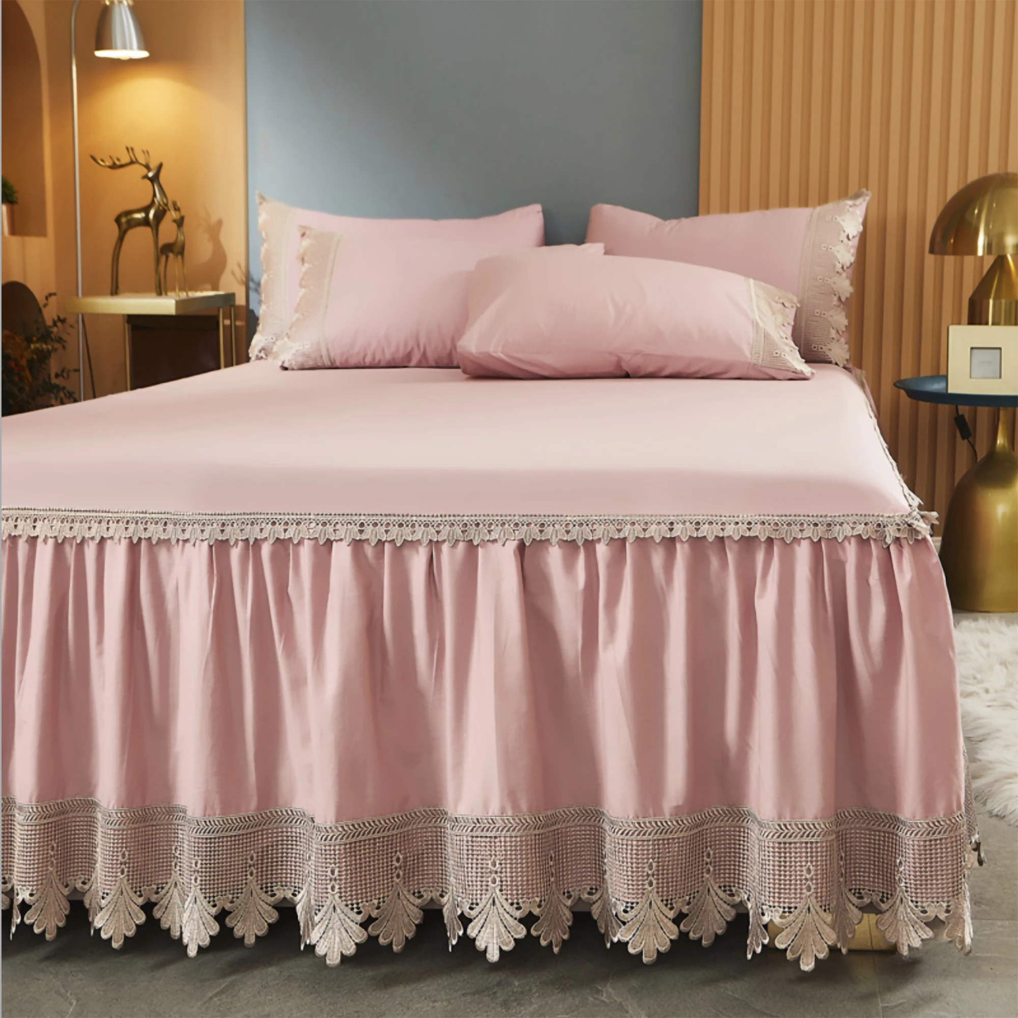 100% cotton queen king style lace bed Bedding set skirt 180*200 180x220 150x 200 size three-piece
