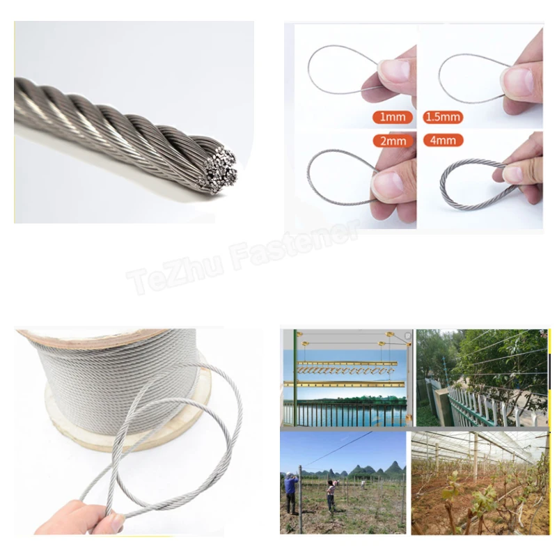 10 304 Stainless Steel Wire Rope Cable Extendable Clothesline Retractable Fishing Dia 0.3~4mm 7*7 Soft