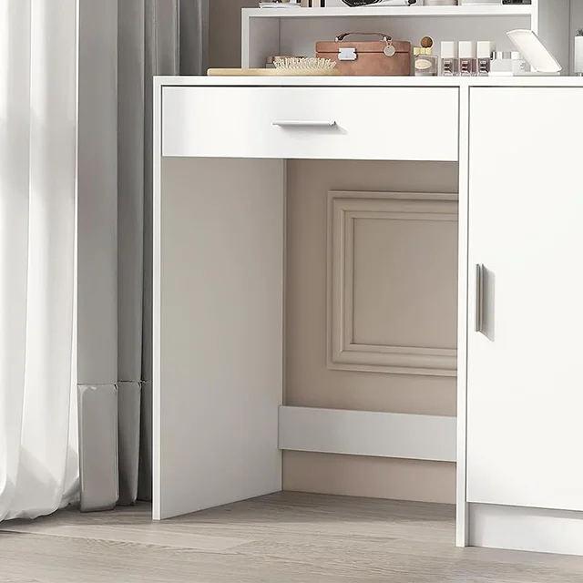 Modern home furniture wooden dressing table makeup designs mirror with drawer set modern white