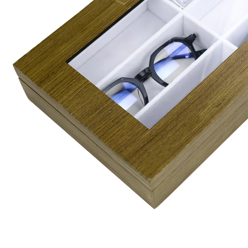 Luxury wooden Optical Eyewear Display Tray Eyeglasses Sunglasses Organizer Storage Box Glasses Display Case