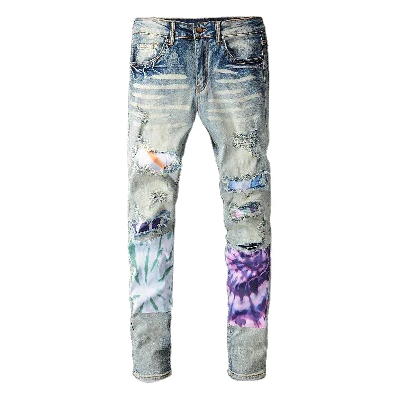 2021 Мужская Уличная одежда, мягкие деловые облегающие рваные джинсы в байкерском стиле, в наличии