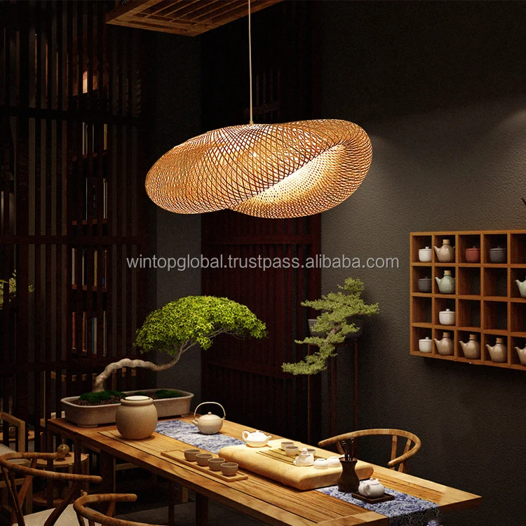 New Trend Handmade Rattan Hang Light Chinese Style Lantern Woven Bamboo Pendant Lamp for Home Cafe Restaurant Hotel