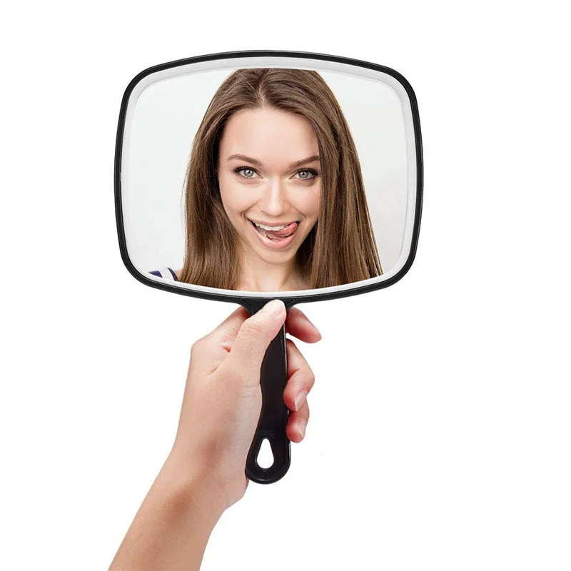 Custom Logo/Packing Hand Mirror Extra Large Black Salon Barber Hairdressing Handheld Mirror with Handle