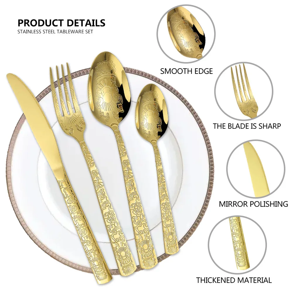 Hot Sale Gold Stainless Steel Cutlery For Wedding Gold Silverware Cutlery Set Knife Fork Spoon Set