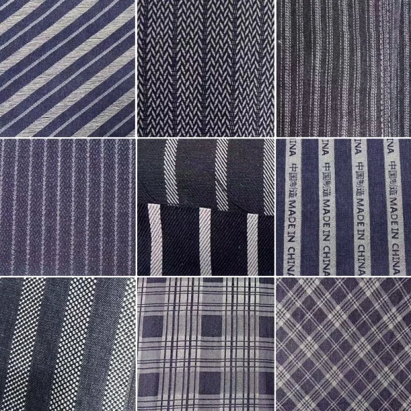 Black, White and Blue No-wash Yarn-dyed Striped Denim Cotton Polyester Woven Denim Fabric