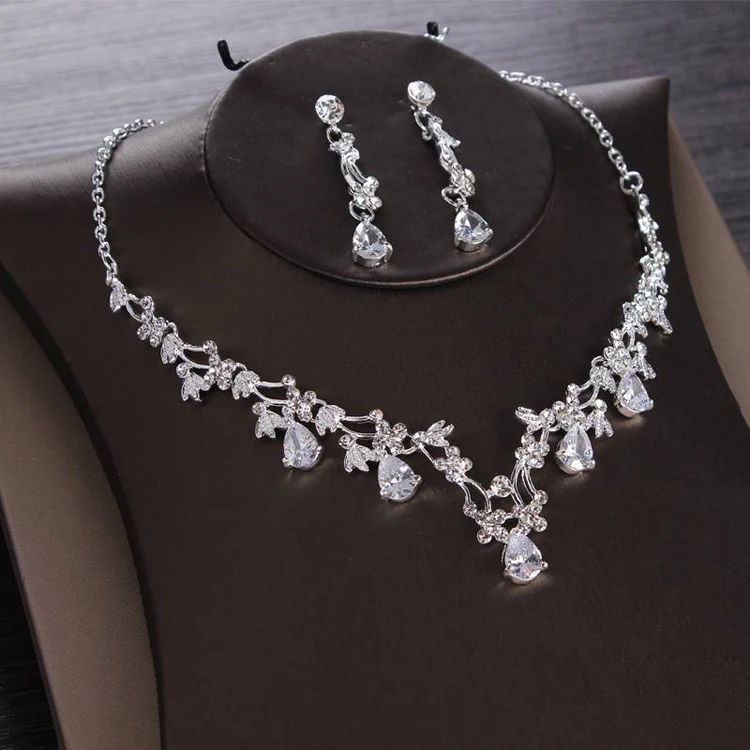 High-end super flash bridal wedding crown necklace earrings set handmade rhinestone tiara crown