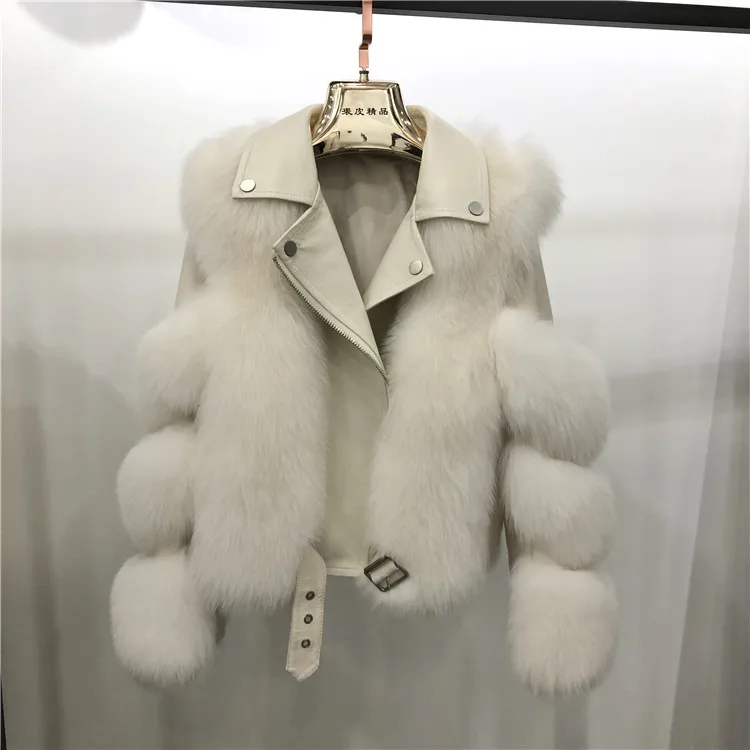  Sf0585 зимняя кожаная куртка с натуральным лисьим мехом женская короткая