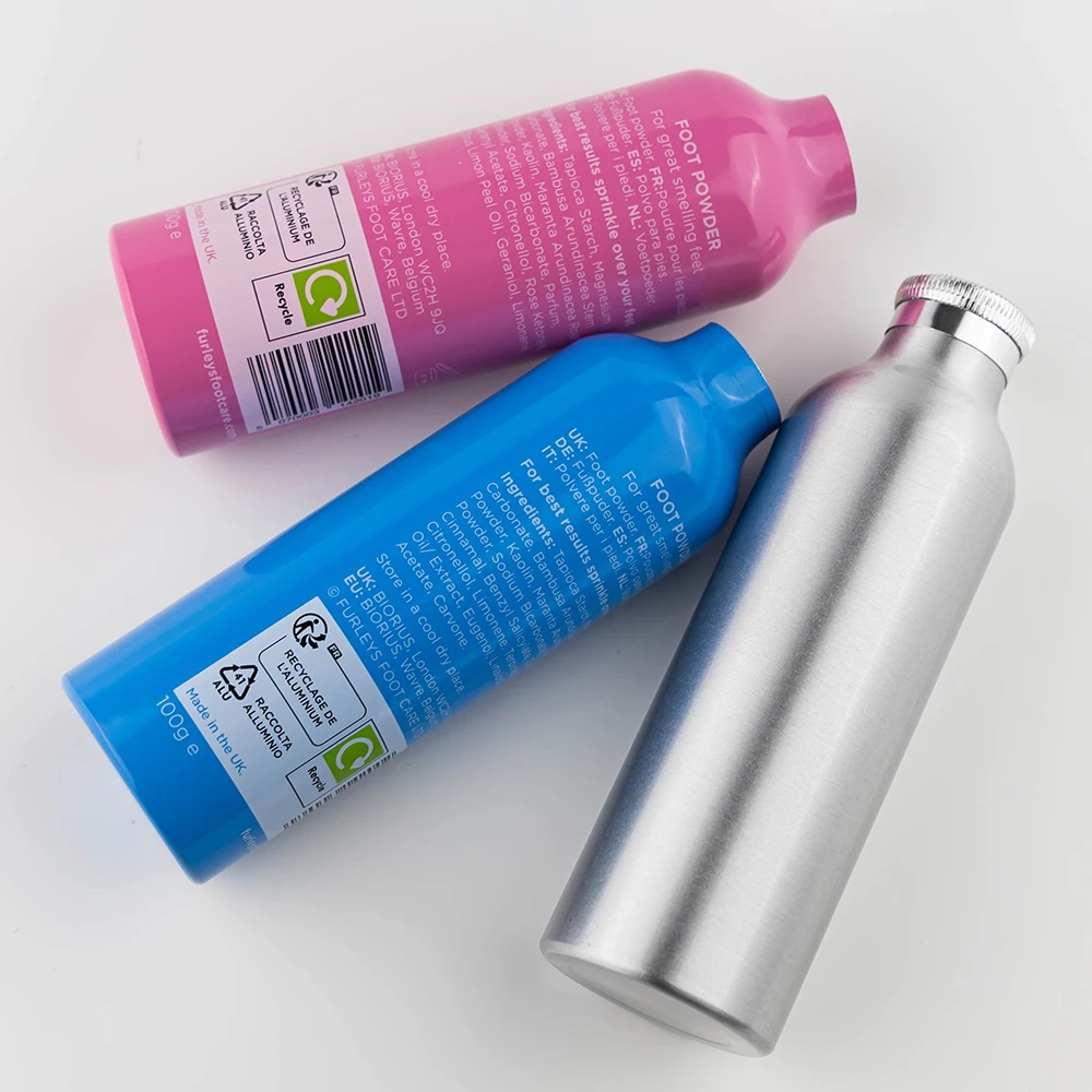 Loose Power Shaker Bottle Customized Color 100ml 120ml 150ml 200ml Dry Baby Talcum Power Bottle Aluminum Bottle with Sifter Cap
