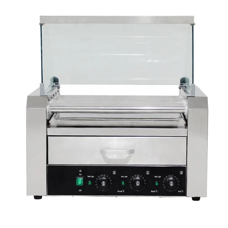 9 Rollers Hot Dog Roller Machine Commercial Electric Hot Dog Roller Grill Machine With Built In Bun Warmer