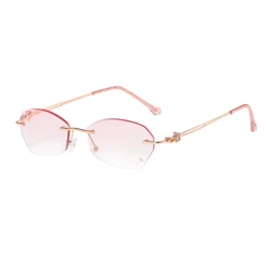 Женские очки для чтения с защитой от синего света и алмазными краями, элегантные модные очки без оправы, Золотая оправа, розовые линзы