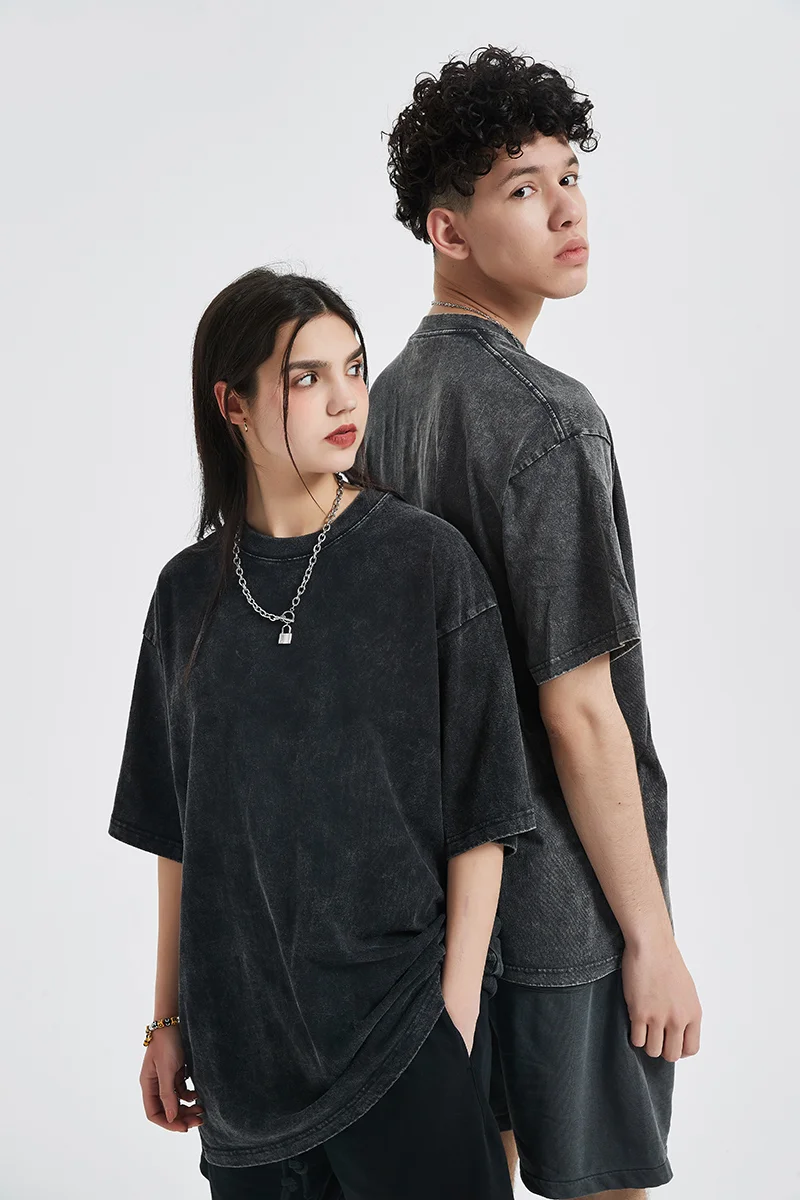 Manufacturers Custom Mens 100% Cotton Acid Washed Tshirt Over Sized Drop Shoulder Heavy Weight 250Gsm Stone Wash t Shirt Men