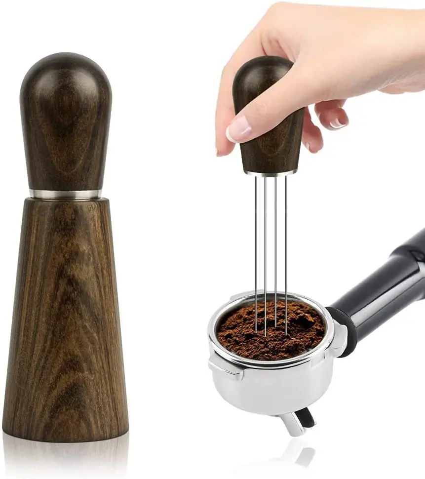 Coffee accessories espresso barista sandalwood handle coffee needle distributor 4 needle 0.4mm