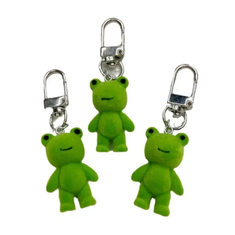 Mini plush frog keychain frog Animals Doll Flocking pvc Key chains Backpack charm Pendant Kids Gifts Cartoon green frog keychain
