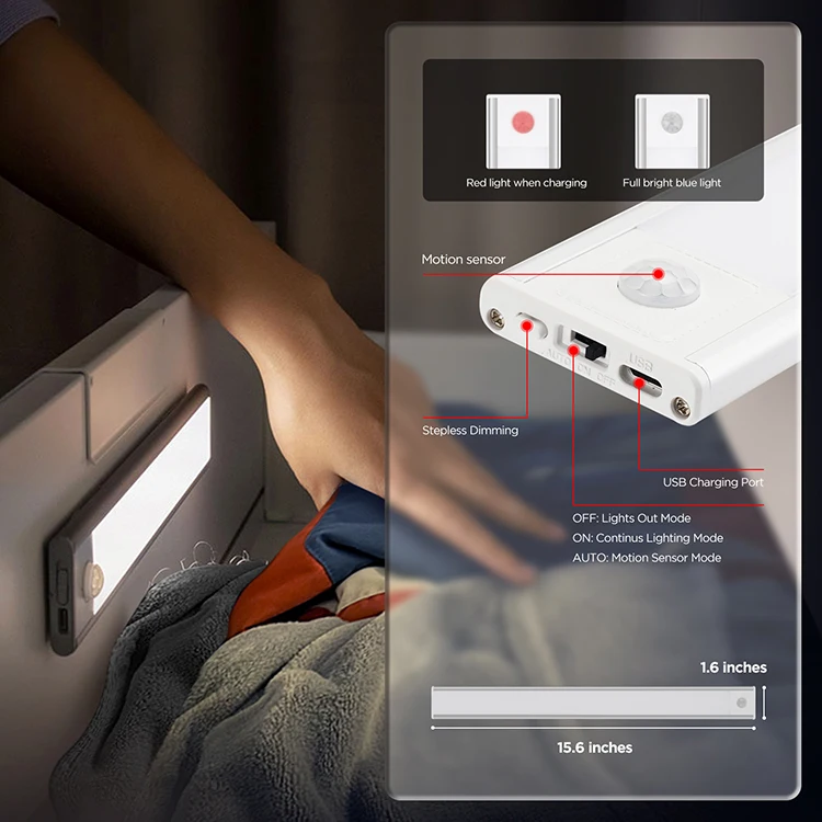 Decovolt Hot Sale Portable Warm White Rechargeable LED Light 2W Wardrobe Light Sensor Lighting