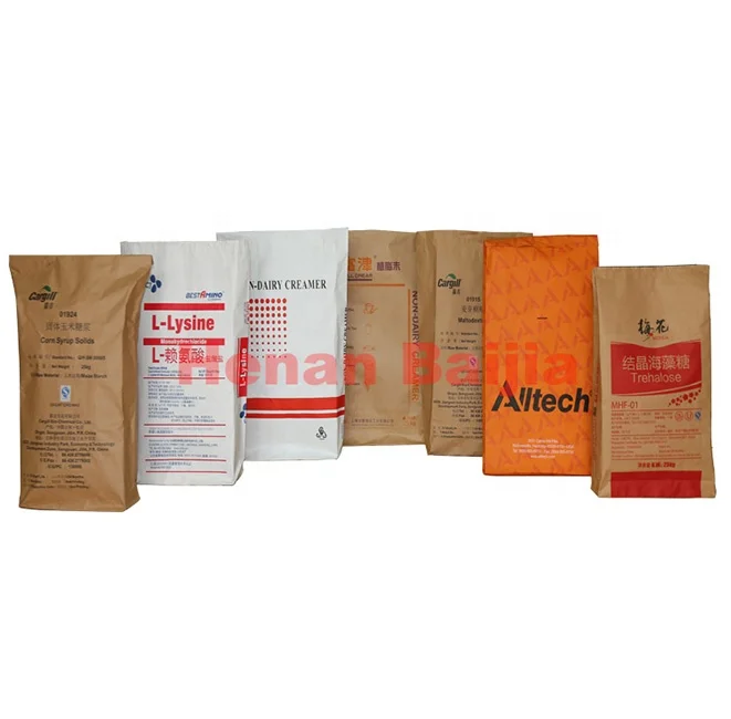 sewn bottom paper sack packaging bags double stitched sugar flour grain rice wheat feed seeds food grade packaging with liner