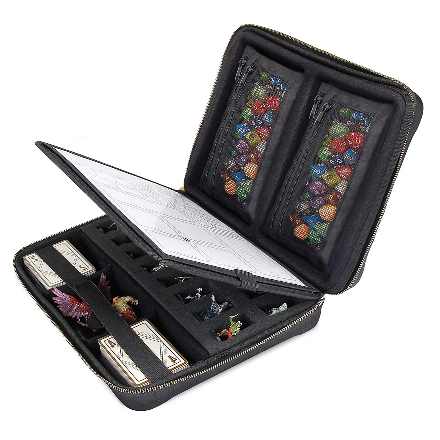Custom EVA Protective Padded Square DND Organizer Dice Set Case, Integrated Felt Dice Rolling Tray Leather