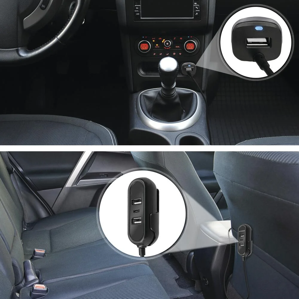 Universal Mobile Phone 2USB Type C PD18W QC3.0 Fast Car Charger 2.4A With Extension Cable