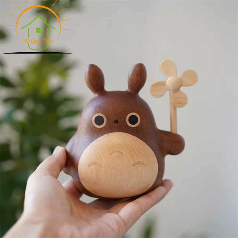 Wholesale Wooden cute Totoro modeling ornaments birthday gift wooden doll tabletop decoration
