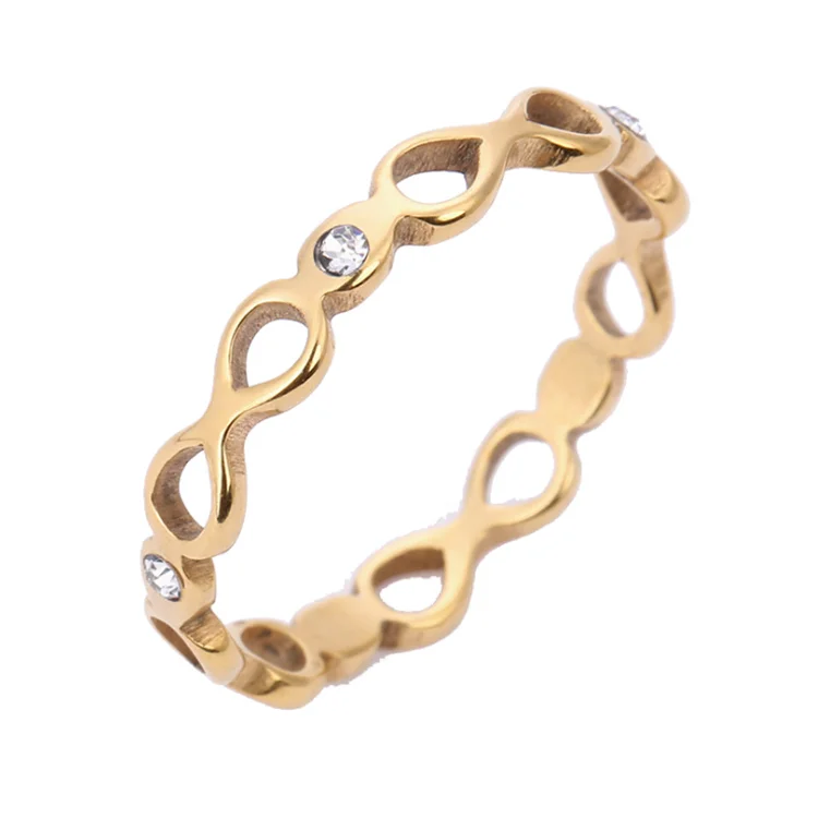 Fashion Plating Stainless Steel Ring Jewelry Laser Cut Titanium Steel Ring Figure 8 Twisted Diamond Ring