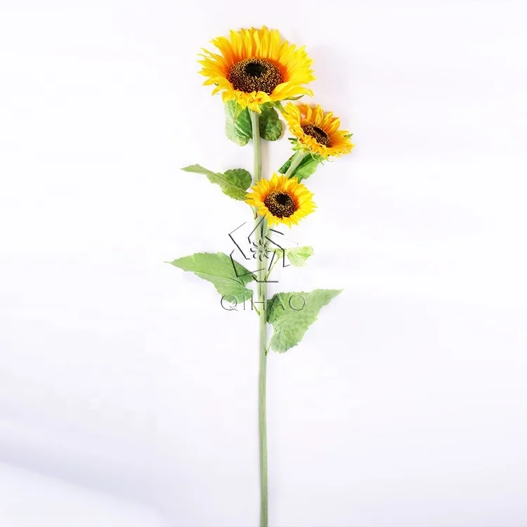 QiHao High Quality 112cm Fabric Yellow Faux Flower Artificial Sunflower for Home Wedding Decor