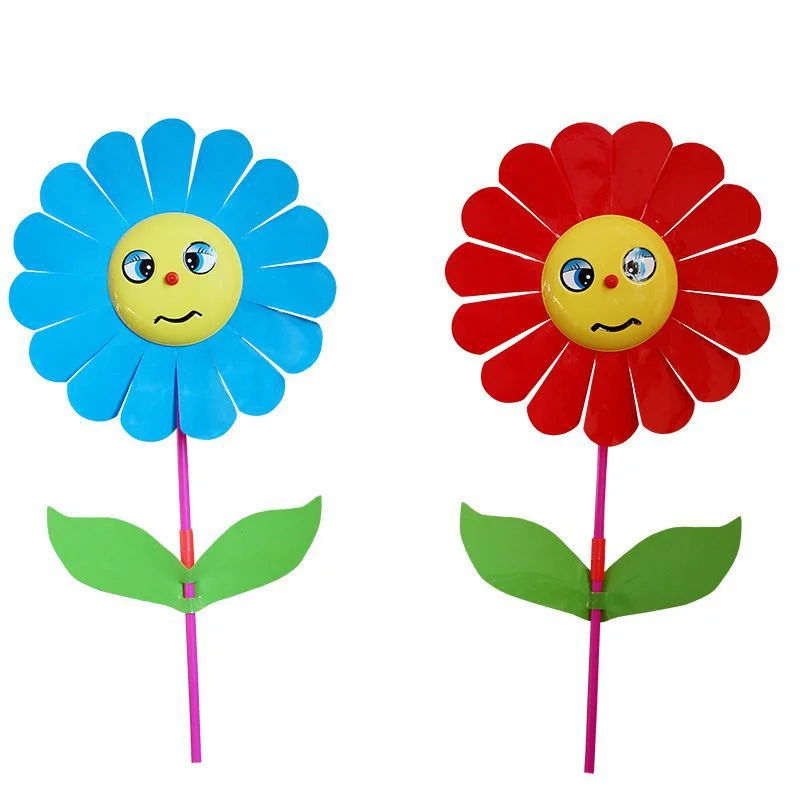 Outdoor decoration single-layer smiley sunflower plastic toy windmill for kids love