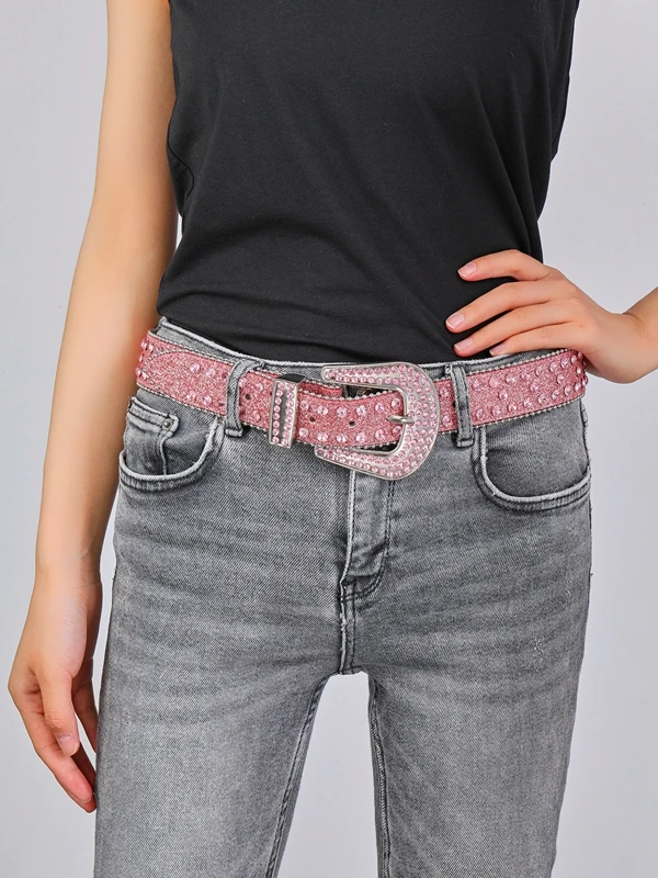 2023 новый модный Повседневный Белый Шипованный ремень со стразами Блестящий Пользовательский логотип розовый ремень со стразами