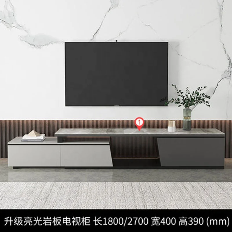 Black and white gray personalized luxury modern simple retractable TV cabinet living room furniture