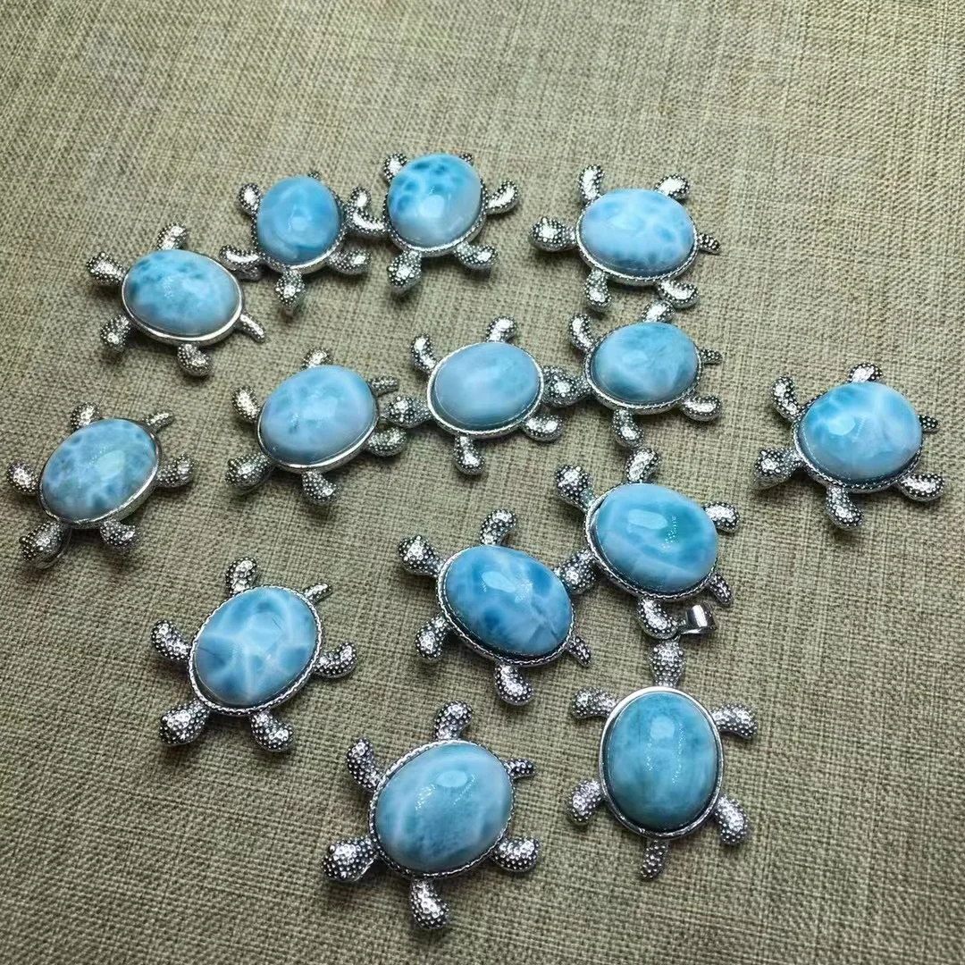 Hot selling Promotion Exquisite Natural Quartz turtle Shape larimar Pendant with S925 sliver