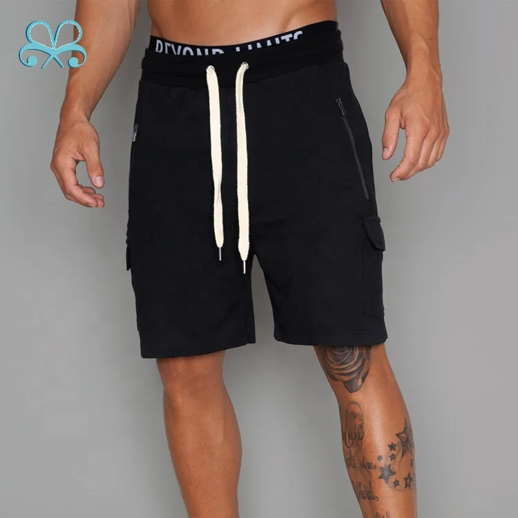 Best sale gym fitness black cargo shorts for man