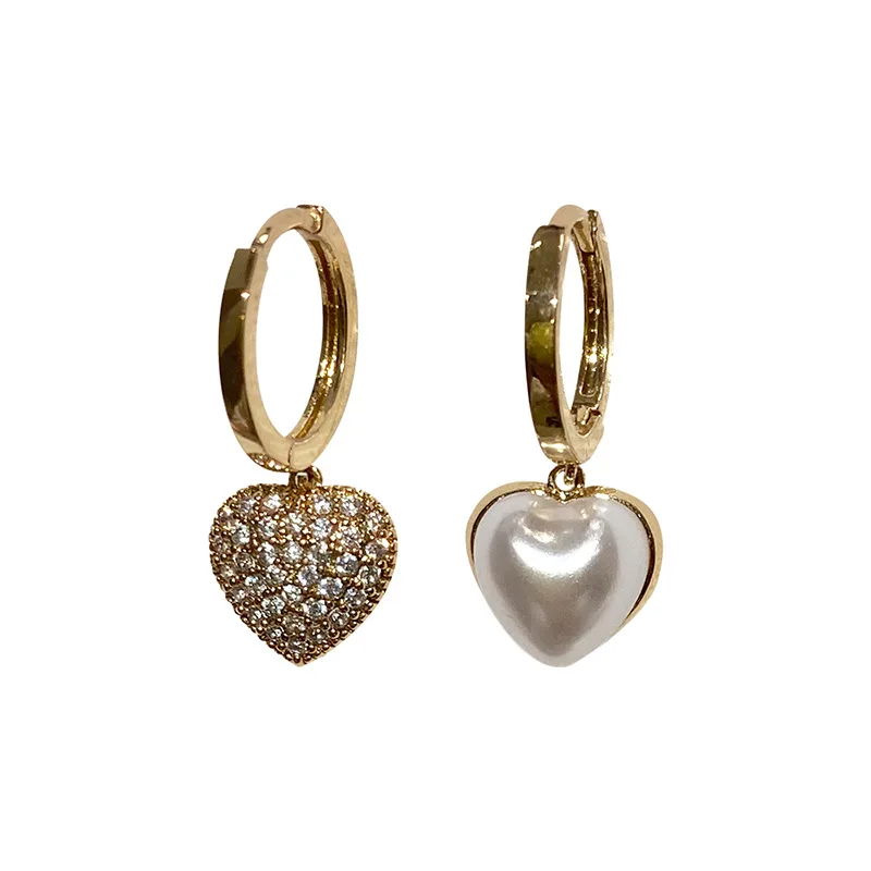 
2021 pearl new heart earrings fashion zirconium love heart earrings 