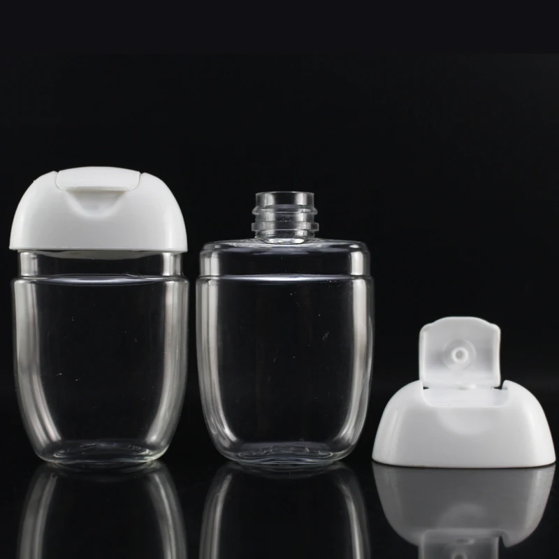 Custom Logo label Travel Clear Hand Sanitizing Dispenser Bottle 30ml Flat Plastic PET Hand Sanitizer Bottle With Flip Top Cap
