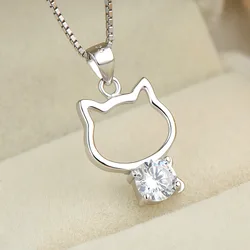 925 sterling silver cubic zirconia cat jewelry necklace and earrings for women and girls
