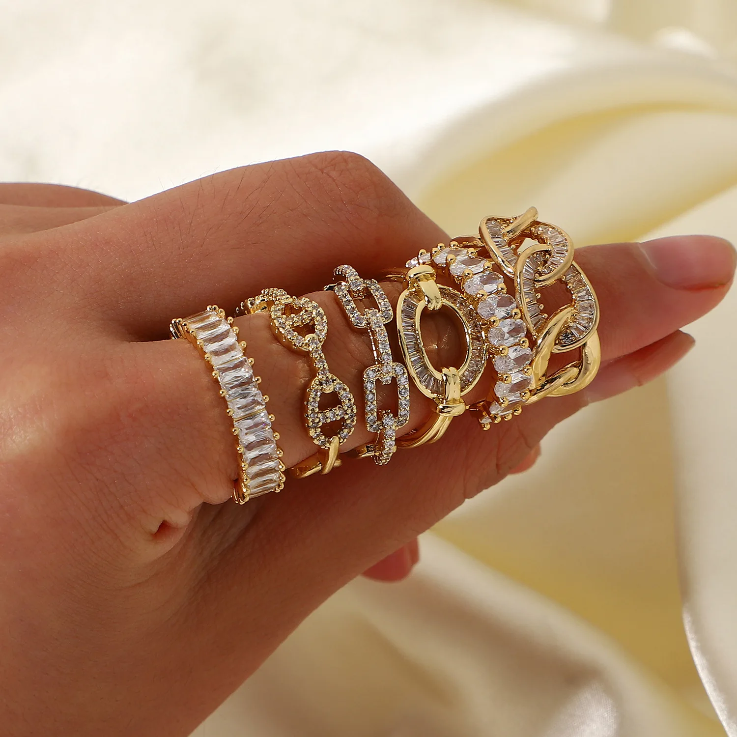 Stainless Steel Women Rings Jewelry 18K Gold PVD Zircon Gemstone Adjustable Gold Ring For Women Finger Ring Set Jewelry