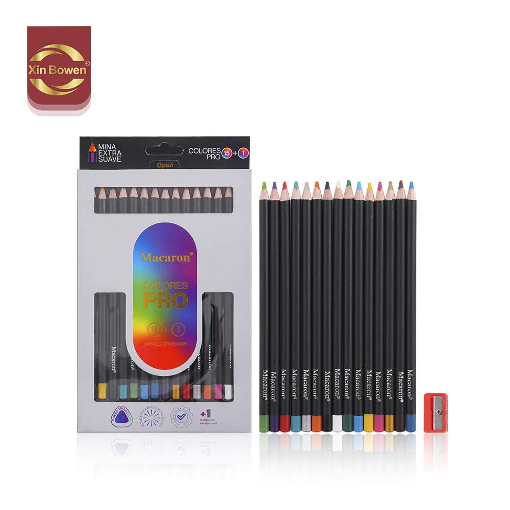 Xin Bowen custom pencil 15pcs black rod colored pencils drawing pencil set for children and students